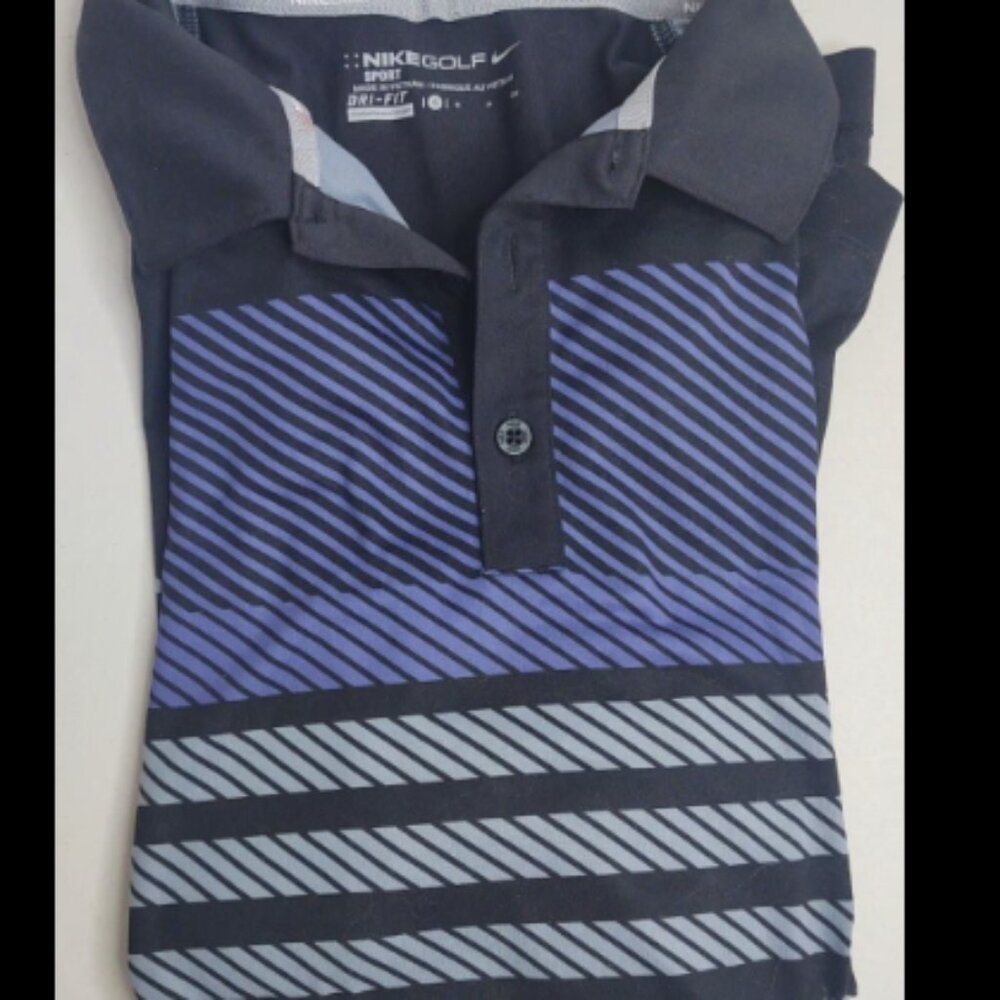 Nike Golf Dri-Fit Men's Short Sleeve Polo Shirt Size S Blue Grey Striped (E1)